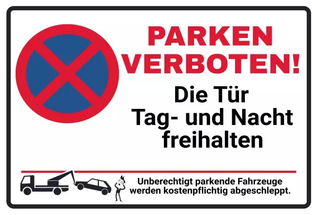 Parken verboten SchildParken - Verkehr Tag und Nacht freihalten Bild